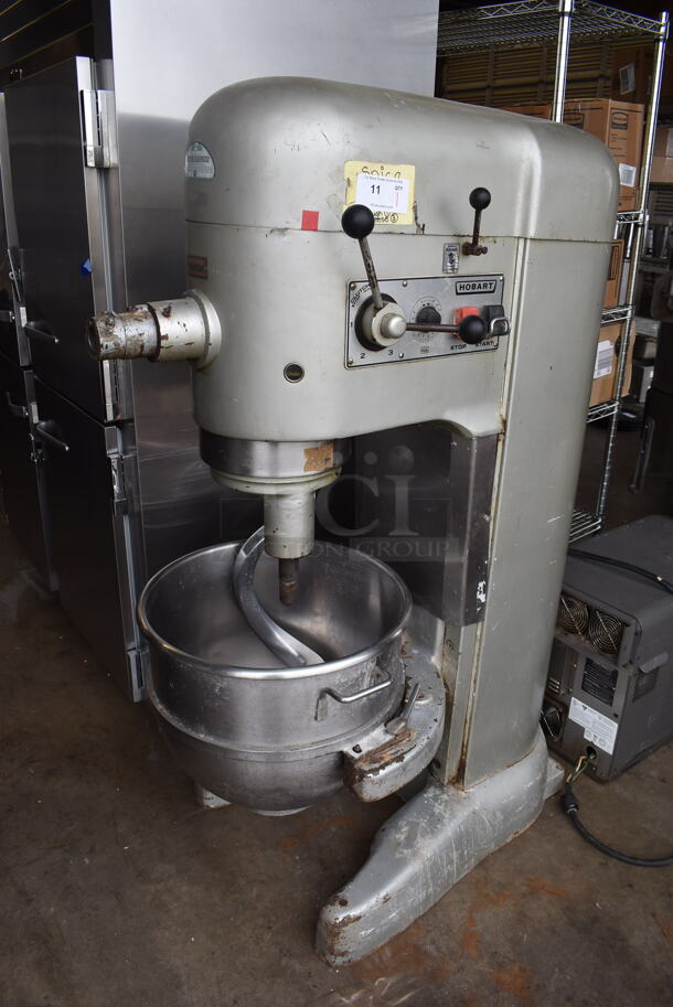 Hobart M 802 Metal Commercial Floor Style 80 Quart Planetary Dough Mixer w/ Stainless Steel Mixing Bowl and Dough Hook Attachment. 200 Volts, 3 Phase. 32x40x65 - Image 1 of 10