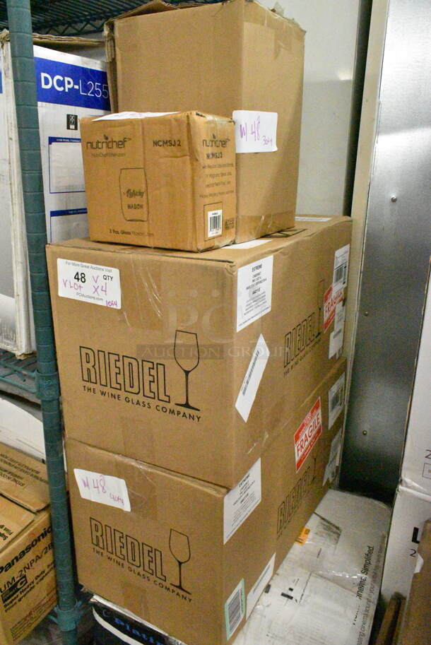 4 Various Items IN ORIGINAL BOX Including Nutrichef NCMSJ2 Mason Jars, Plastic Knives, 2 Box Cabernet Wine Glasses. 4 Times Your Bid! - Image 1 of 10