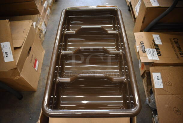 ALL ONE MONEY! Lot of 12 BRAND NEW IN BOX! Cambro Brown Poly 4 Compartment Silverware Caddies. 11.5x20.5x3.5