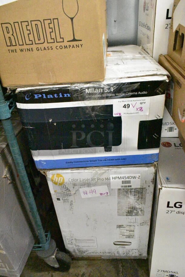 2 Various Items IN ORIGINAL BOX Including Platin Milan 5.1 Wireless Home Cinema Audio System, HP Color Laser Jet Pro Printer. 2 Times Your Bid! - Image 1 of 8
