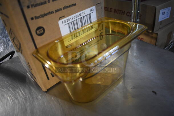 6 Boxes of 6 BRAND NEW IN BOX! Rubbermaid FG201P00AMBR Amber Poly 1/9 Size Drop In Bins. 1/9x4. 6 Times Your Bid! - Image 3 of 6