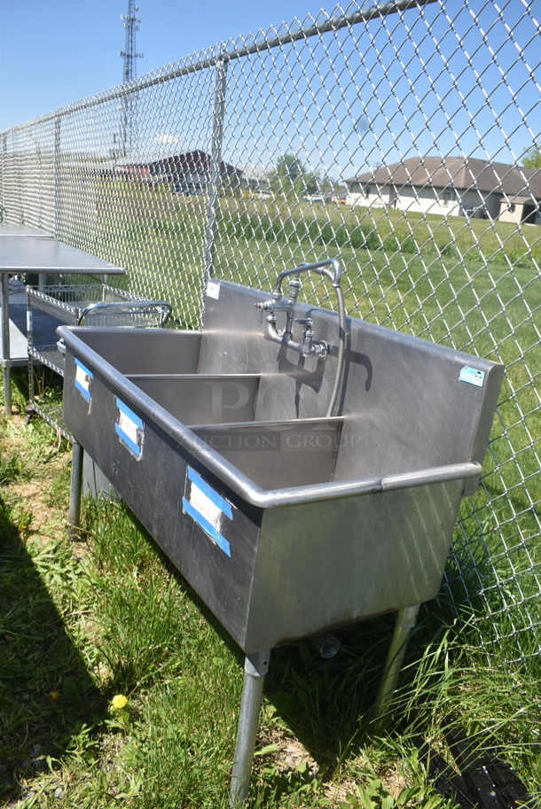 Stainless Steel 3 Bay Sink with Faucet on Legs - Image 3 of 5