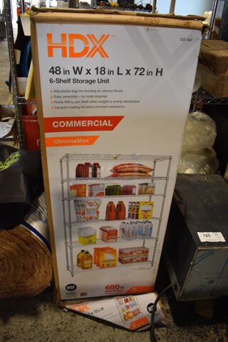 Box of 6 BRAND NEW HDX Chrome Finish Shelves. 48x18x1.5, 72"