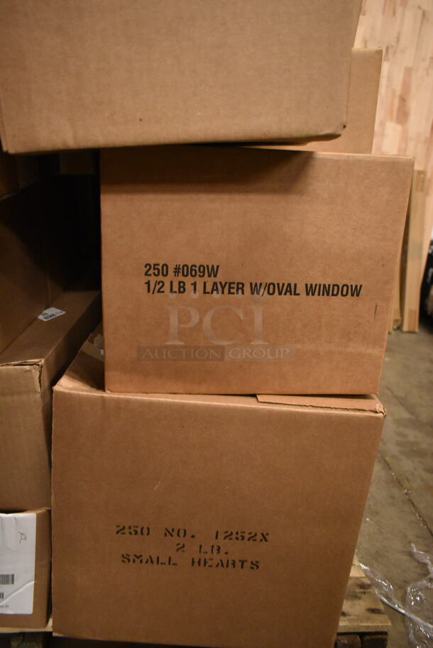 PALLET LOT of 45 BRAND NEW Boxes Including Assorted Candy Boxes , 245100BL, T-1220LB, 069W, 1252X, 130P, P020L, 245GT4, 245WT6, P001, P000, 2451010X, P021-2L, 8130WB Egg Box, 2454110, 2451411/2 1/2 lb, 212L 2 lb Lid, 112 2 lb, 245212, 1190W Small Tote, 210L 1/2 lb Lid, T-1520LB, 111 1/4 lb. 45 Times Your Bid! - Image 3 of 12