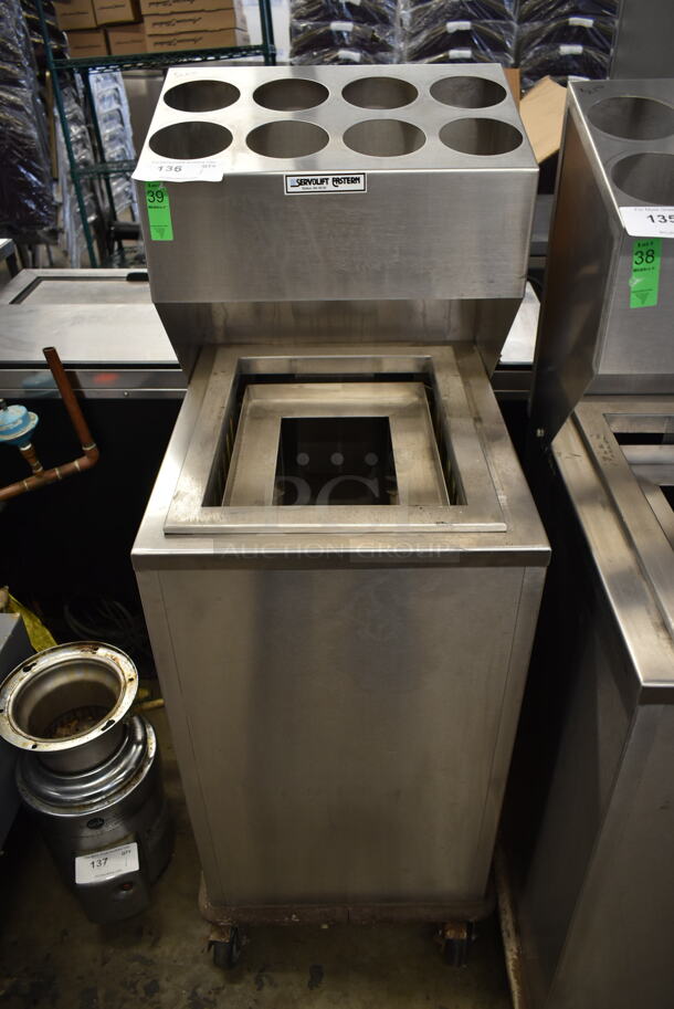 Servolift Eastern Stainless Steel Commercial Tray Return w/ 8 Cut Out Silverware Stand on Commercial Casters.  - Image 1 of 4