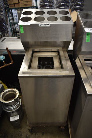 Servolift Eastern Stainless Steel Commercial Tray Return w/ 8 Cut Out Silverware Stand on Commercial Casters. 