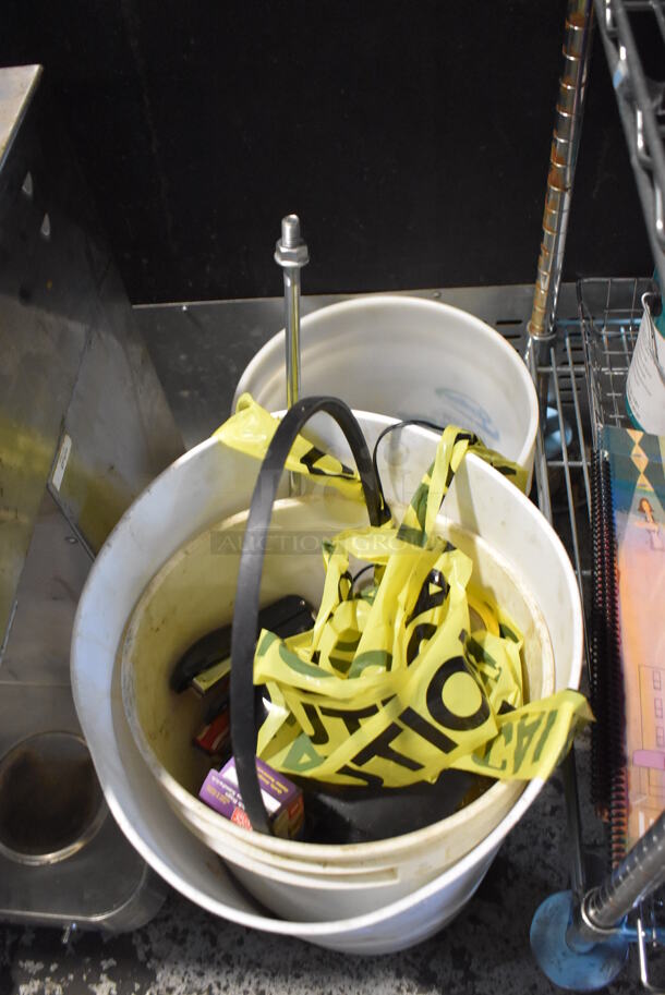 ALL ONE MONEY! Lot of Various Items Including Caution Tape in White Poly Bin - Image 2 of 6