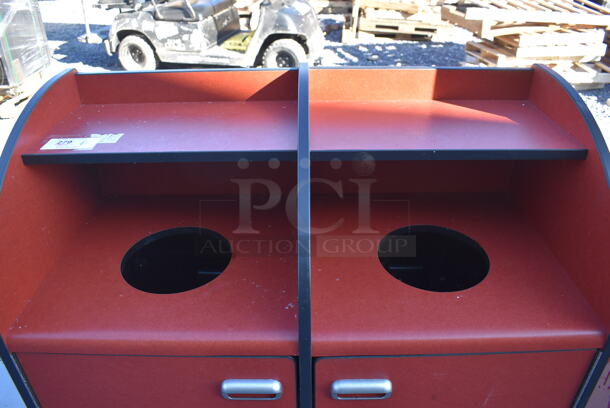 Red Double Trash Can Shell w/ Tray Return, Trash Deposit Hole, 2 Doors and Trash Can. 43x21x47 - Image 3 of 5