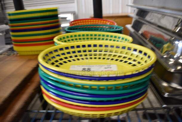 ALL ONE MONEY! Lot of 47 Various Colored Poly Food Baskets. 9x6x2