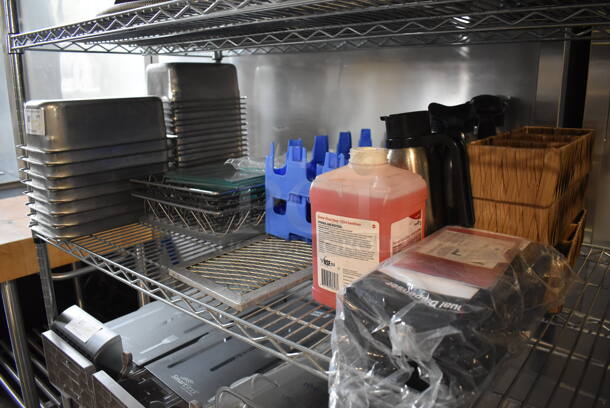 ALL ONE MONEY! Tier Lot of Various Items Including Stainless Steel Drop In Bins, Metal Basket and Creamer Pitchers - Image 1 of 6