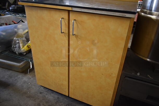 Wood Pattern Counter w/ Back Splash and 2 Doors.  - Image 3 of 5
