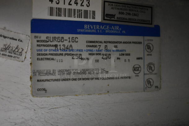 Beverage Air SUR60-16C Stainless Steel Commercial Sandwich Salad Prep Table Bain Marie Mega Top on Commercial Casters. 115 Volts, 1 Phase. Tested and Powers On But Does Not Get Cold - Image 8 of 8