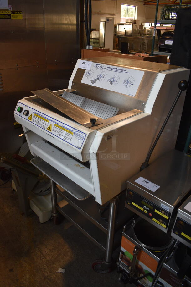 Oliver 732-R Commercial Stainless Steel Electric Front Load Bread Slicer On Commercial Casters. 115V, 1 Phase.  Tested and Working!