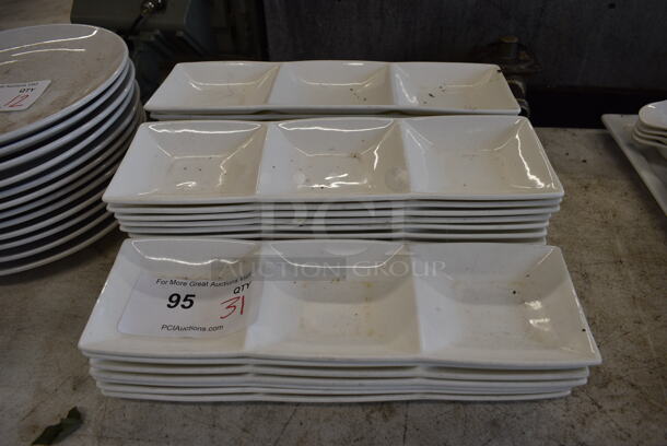 31 White Ceramic 3 Compartment Plates. 12.5x4x1. 31 Times Your Bid!