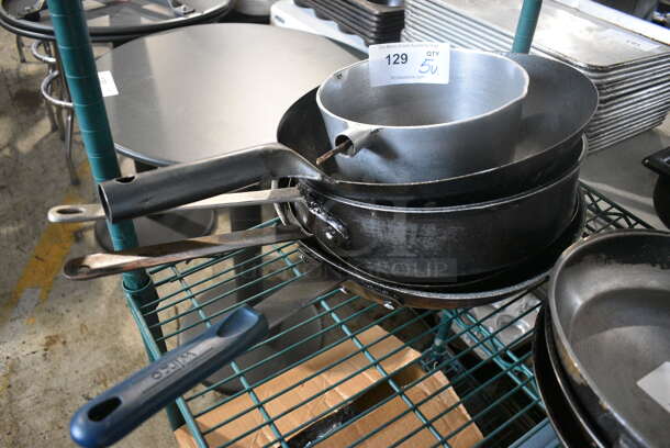 5 Various Metal Items; Sauce Pans and Skillets. Includes 20.5x13.5x4. 5 Times Your Bid!