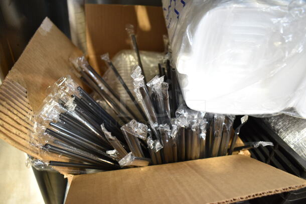ALL ONE MONEY! Tier Lot of Various Items Including Plastic Wrap, Choice Poly Gloves, Bakery Tissue, 612P527 Choice 7" Clear Round Plastic Dome Lid - 500/Case, Sani-Sure Soft Serve Sanitizer and Cleaner, 999CC16 Cups.  - Image 2 of 12