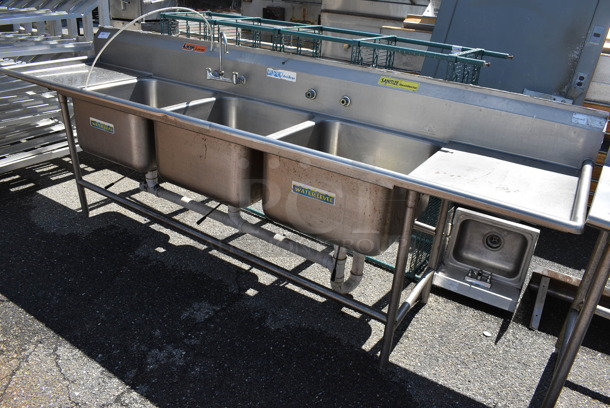Stainless Steel Commercial 3 Bay Sink w/ Dual Drainboards, Faucet and Handles. 126x31x44. Bays 24x24x14. Drainboards 22x27x2 - Image 2 of 6