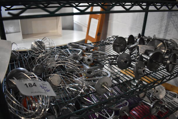ALL ONE MONEY! Tier Lot of Various Metal Attachments for Mixer Including Dough Hooks, Paddles and Whisks