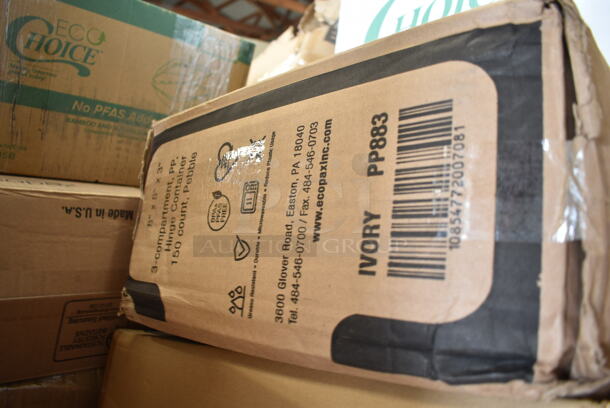 PALLET LOT of 35 BRAND NEW Boxes Including 750IC06B Choice 6 oz. Blue Paper Frozen Yogurt / Food Cup - 1000/Case, PP883 Ivory Containers, 966TALLFLDB Choice White Tall-Fold 6" x 13" Dispenser Napkin - 8000/Case, 2 Box 5001RT800B Lavex 8" White Hardwound Paper Towel, 800 Feet / Roll - 6/Case, 130BHWPLAFR EcoChoice Heavy Weight 6 1/2" Black CPLA Plastic Fork - 1000/Case, 500CFT Lavex White C-Fold Standard Weight Towel - 2400/Case, 43208500 Choice Black Beverage Napkins, 500LFLAT Choice Clear Flat Lid with Straw Slot - 9, 12, 16, 20, and 24 oz. - 1000/Case, 5001RT350B Lavex White Hardwound Paper Towel, 350 Feet / Roll - 12/Case, 795PTOKFT3 Choice Kraft Microwavable Folded Paper #3 Take-Out Container 7 3/4" x 5 1/2" x 2 1/2" - 200/Case, Elkay EZWSR Zurn Elkay ezH20 EZWSR Stainless Steel Non-Filtered Bottle Filling Station - Non-Refrigerated, 347RP9WHSS Visions Wave 9" White Plastic Plate - 180/Case. 35 Times Your Bid!  - Image 5 of 12