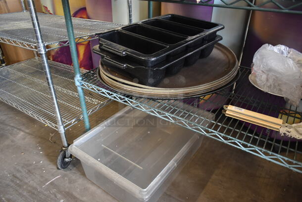 ALL ONE MONEY! Lot of Various Items on Shelving Unit Including Utensils, Serving Trays and Metal Dome Covers. Does Not Include Shelving Unit.  - Image 12 of 12