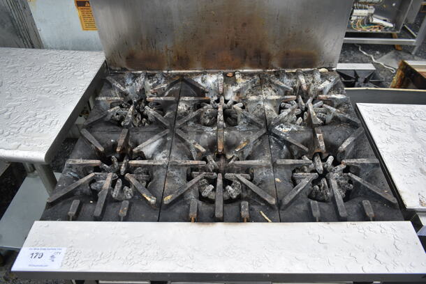 Garland G36-6R Stainless Steel Commercial Natural Gas Powered 6 Burner Range w/ Oven and Back Splash.  - Image 3 of 8