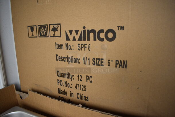 12 BRAND NEW IN BOX! Winco SPF6 Stainless Steel Full Size Drop In Bins. 1/1x6. 12 Times Your Bid!  - Image 4 of 4
