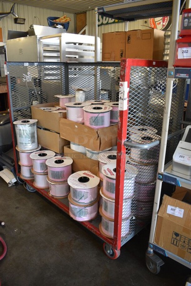 ALL ONE MONEY! Metal Commercial Cart on Commercial Casters w/ 55 Sharp E-Z Bag Rolls. Goes GREAT with Item #195. 70x30x57.