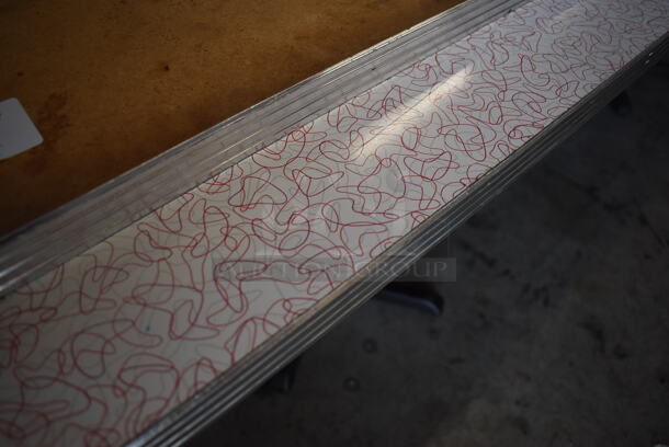 2 White Rectangular Dining Height Table w/ Red and Gray Pattern on 2 Black Metal Base. 95x30x30 - Image 2 of 3