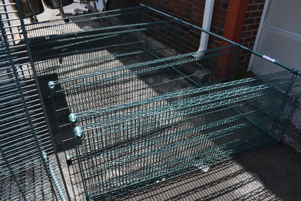 Green Finish 5 Tier Shelving Unit. Missing 2 Poles. BUYER MUST DISMANTLE. PCI CANNOT DISMANTLE FOR SHIPPING. PLEASE CONSIDER FREIGHT CHARGES. 60x24x87 - Image 2 of 3