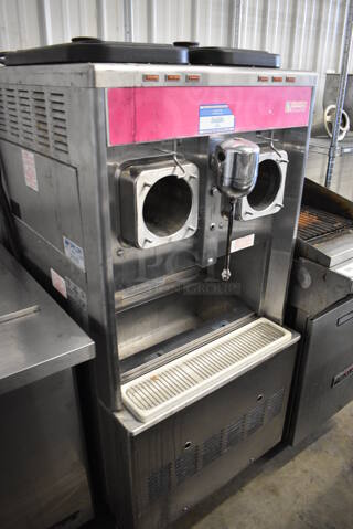 Taylor 342D-27 Stainless Steel Commercial Floor Style Air Cooled 2 Flavor Frozen Beverage Machine w/ Drink Mixer Attachment on Commercial Casters. 208-230 Volts, 1 Phase. 26x34x60