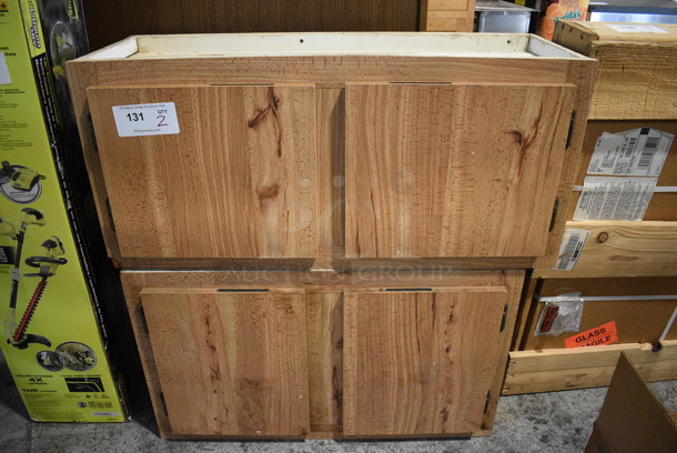 2 Wood Pattern Two Door Cabinets. 33x13x15, 30x13x15. 2 Times Your Bid!