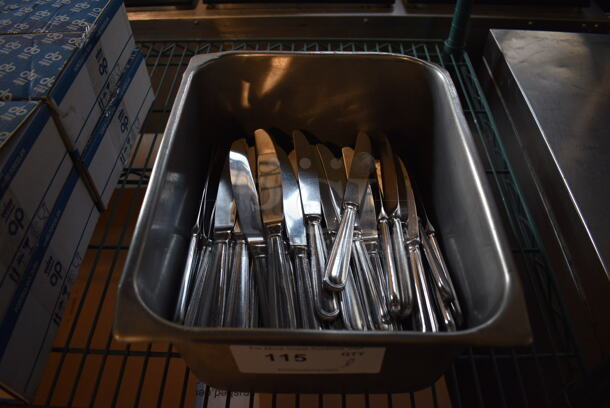 ALL ONE MONEY! Lot of Metal Knives in Stainless Steel 1/2 Size Drop In Bin - Image 1 of 3