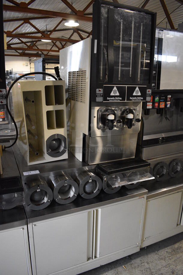 FBD Model FBD562 RC Stainless Steel Commercial Countertop 2 Flavor Slushie Machine on Stainless Steel Soda Station w/ 5 Cup Dispensers and 2 Doors. 215-245 Volts, 1 Phase. 36x42x77 - Image 1 of 11
