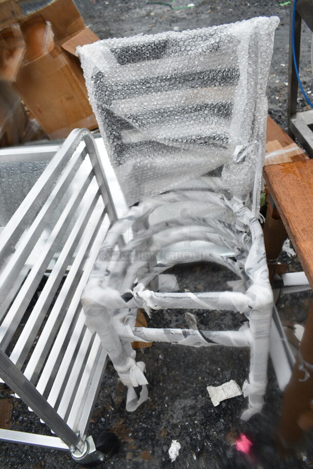 4 BRAND NEW SCRATCH AND DENT! Items Including Wooden Bar Stool, 2 Black Metal Dining Height Ladder Back Chairs, 164VYCHAIRVN Lancaster Table & Seating Vineyard Series Barrel Brown Outdoor Cross Back Chair. 4 Times Your Bid!  - Image 6 of 7