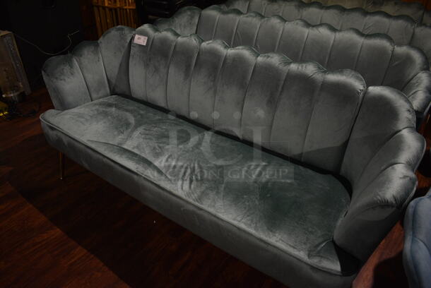 4 Blue Couches on Metal Legs. 76x29x33. 4 Times Your Bid! (lounge) - Image 4 of 4