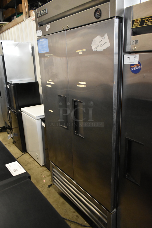 2016 True T-35 Stainless Steel Commercial 2 Door Reach In Cooler w/ Poly Coated Racks on Commercial Casters. 115 Volts, 1 Phase. Tested and Powers On But Does Not Get Cold - Image 1 of 7
