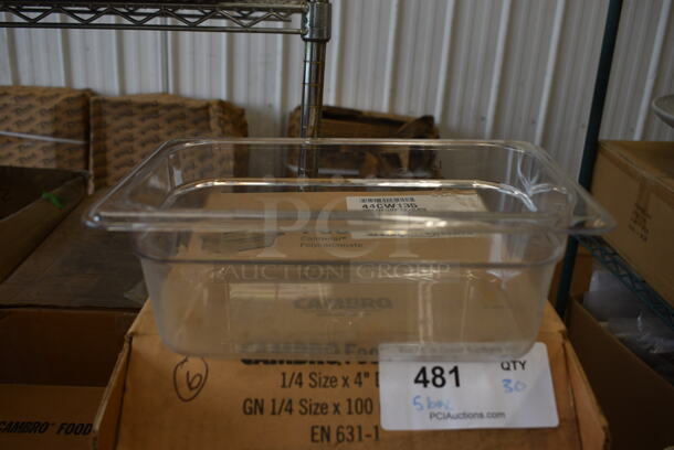 ALL ONE MONEY! Lot of 30 BRAND NEW IN BOX! Cambro Clear Poly 1/4 Size Drop In Bins. 1/4x4