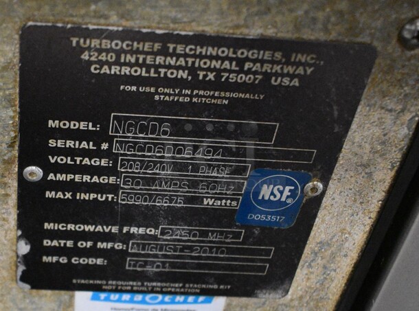 2010 Turbochef Model NGCD6 Stainless Steel Commercial Countertop Rapid Cook Oven. 208/240 Volts, 1 Phase. 26x27x19 - Image 6 of 6