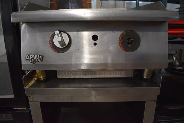 APW Wyott Stainless Steel Commercial Countertop Natural Gas Powered Flat Top Griddle on Stainless Steel Commercial Equipment Stand on Commercial Casters. 24x34x38 - Image 4 of 5