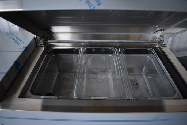 BRAND NEW SCRATCH AND DENT! 2020 Asber Model PWPT67 Stainless Steel Commercial Pizza Prep Table. Missing Compressor. 115 Volts, 1 Phase. 67.5x32.5x40. - Image 5 of 10
