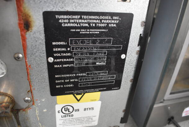 2014 Turbochef Model Encore 2 Metal Commercial Countertop Rapid Cook Oven. 208/240 Volts, 1 Phase. 22x27x24 - Image 7 of 7