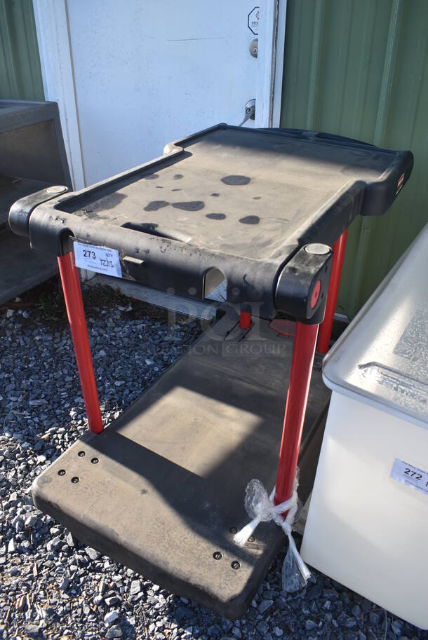 Black and Red Poly 2 Tier Cart on Commercial Casters. 24x41x34 - Image 2 of 5