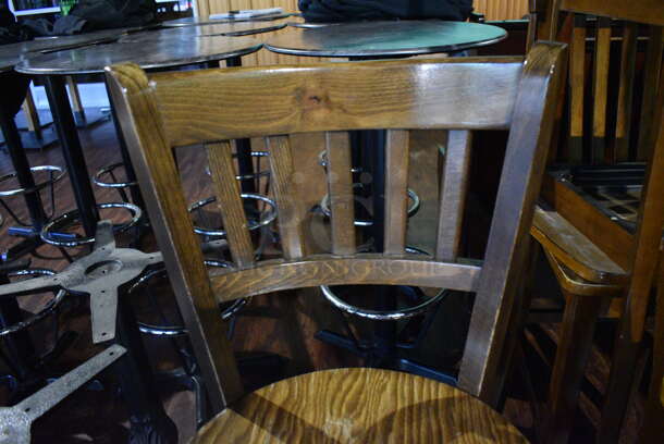 Wooden Bar Height Chair w/ Vertical Back Rest Bars. 17x17x45. (lounge) - Image 3 of 4
