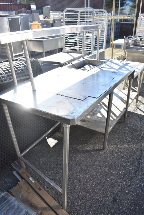 Stainless Steel Commercial 2 Tier Table w/ Well, Over Shelf and Under Shelf. 90x32x54
