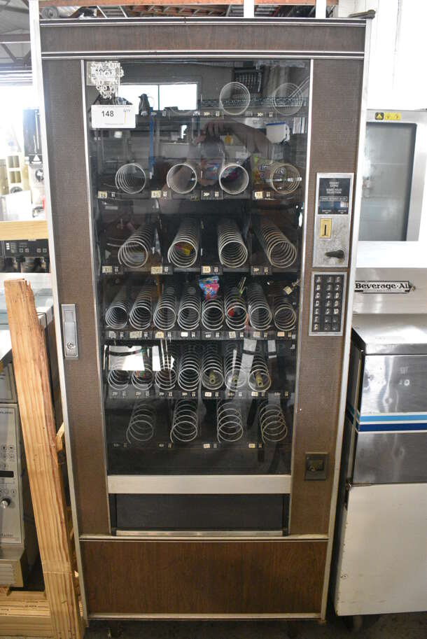 Metal Commercial Floor Style Vending Machine. 30x35.5x72. Cannot Test - Unit Needs New Plug Head