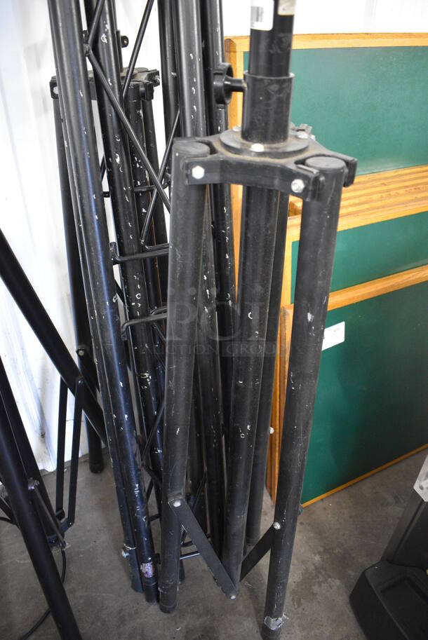 ALL ONE MONEY! Lot of 2 Metal Black Tripod Stands and 3 Black Metal Units! Includes 8x8x75, 59x2x8 - Image 2 of 5