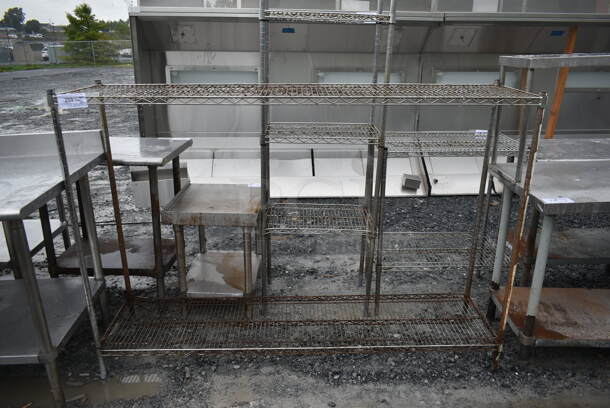 Chrome Finish 2 Tier Wire Shelving Unit. BUYER MUST DISMANTLE. PCI CANNOT DISMANTLE FOR SHIPPING. PLEASE CONSIDER FREIGHT CHARGES. - Image 1 of 2