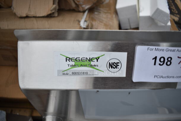 BRAND NEW SCRATCH AND DENT! Regency 600S31818 63" 16 Gauge Stainless Steel Three Compartment Commercial Sink with Stainless Steel Legs and Cross Bracing - 18" x 18" x 14" Bowls. No Legs.  - Image 7 of 7