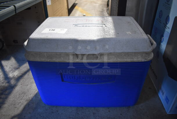 Rubbermaid Blue and White Poly Portable Cooler. 24x14x16