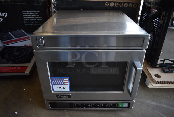 BRAND NEW IN BOX! 2021 Amana Model HDC10Y15 Stainless Steel Commercial Countertop Microwave Oven. 120 Volts, 1 Phase. 17x21x16